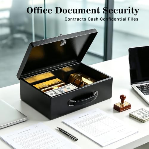 Large Fireproof Document Safe Box with Key Lock - Black, xydled