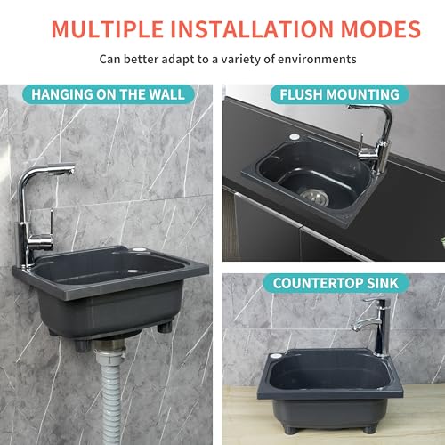 Shawoo Gray Single Bowl Utility Sink 15.1 x 11.2 Inch Wall-Mount Kitchen Laundry RV