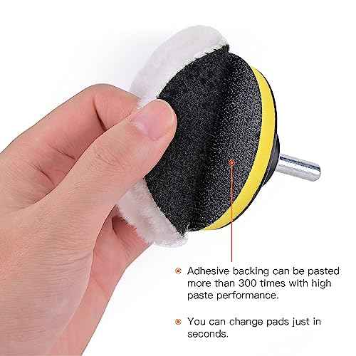 7 Pcs 3 Inch (80 mm) Wool Buffing Polishing Pad Car Polisher Buffer Drill Attachment with M10 Drill Adapter