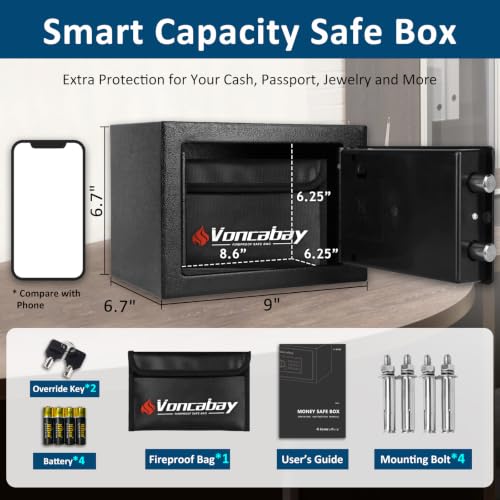 Voncabay Black Digital Money Safe Box with Keypad, 0.23 Cu Ft, Home Security