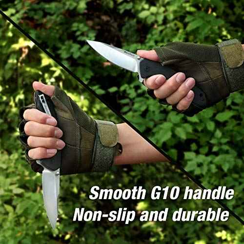 DURATECH Folding Pocket Knife, 3-1/4" Satin 8CR13MOV Blade, Black Smooth G10 Handle with Liner Lock Knife For EDC