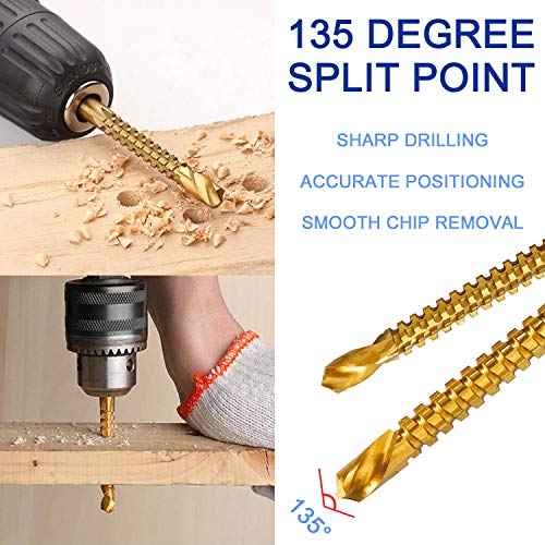 Titanium Coated HSS Twist Drill Bits - 6pcs 3-8mm Serrated Grooving Cutting Carpenter Side Cutting Tap Spiral Saw Drill Bit Woodworking Wood Metal Plastic Hole Holesaw Tool