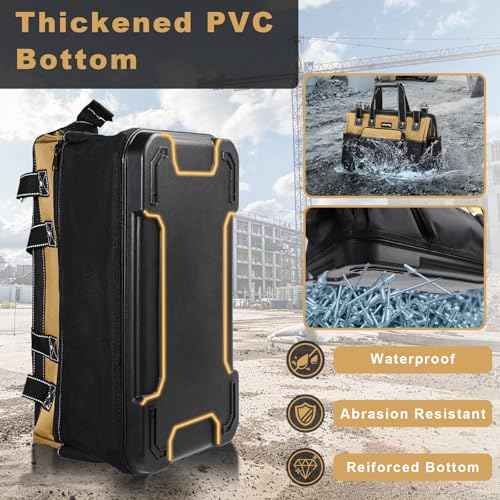 20 IN Large Tool Bag For Men Heavy Duty, Drill Bag Tool Bag Organizer, Wide Mouth Waterproof Hard Bottom Multiple Pockets Tool Tote, Tool Caddy, Maintenance