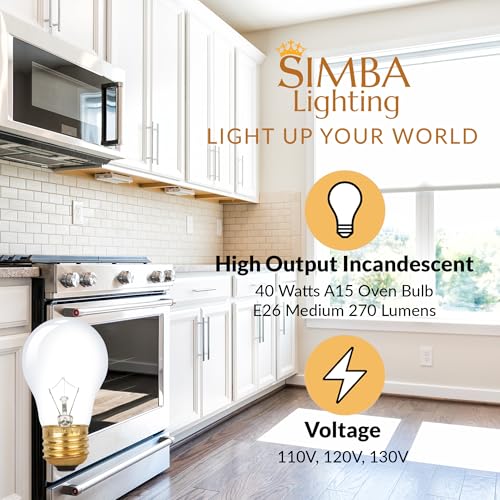 Simba Lighting Oven Rated A15 40W E26 2700K 300°C/572°F, 4 Pack