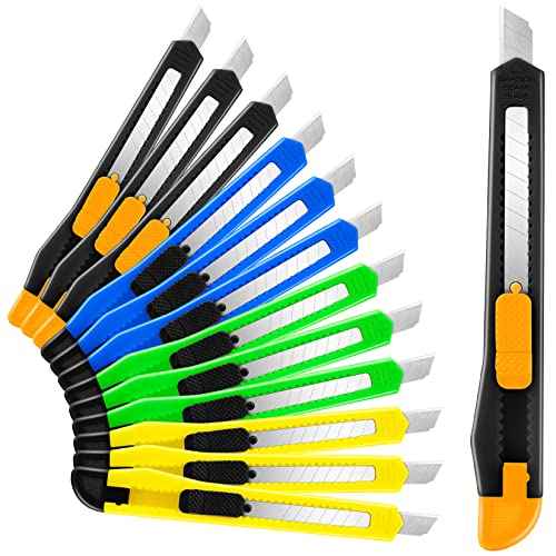 16 Pack Box Cutter Retractable, 9mm Wide Utility Knife, Box Opener, Disposable Box Cutter Knife, Box Ppener, Navajas de Trabajo Exacto Knife for Home, Office Use