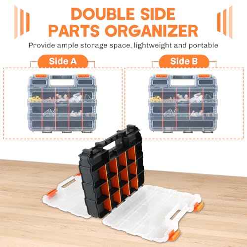 Small Parts Organizer 3 Pack | Storage Case Tools Box 34-Compartments Double Side Organizer Box with Removable Dividers for Small Hardware, Screws, Bolts, Nuts, Nails, Beads, Jewelry