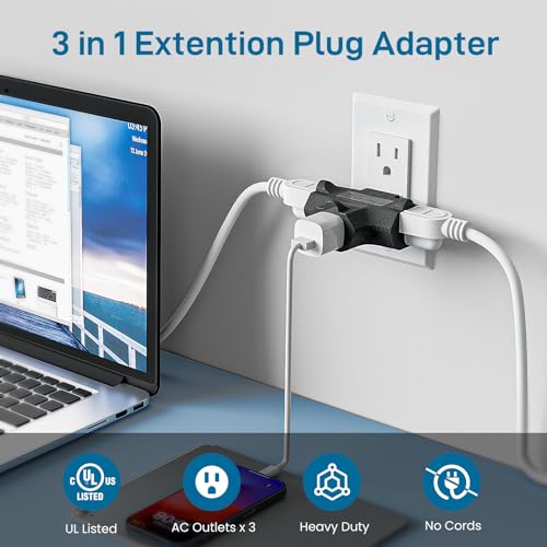 K KASONIC Black 3-Outlet Grounding Power Adapter Heavy Duty Plug Extender