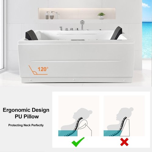 KunMai 71" Freestanding Heated Bathtub for Two with Temperature Control, 118-Gallon Massage Soaking Tub with 38 Jets, Acrylic Spa Tub with LED Chromatherapy Light