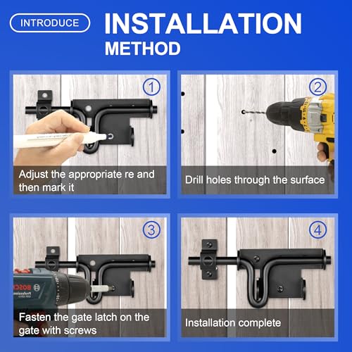 1 Pack Heavy Duty Slide Bolt Gate Latch, Bi-Directional Fence Lock, Rust-Resistant Steel