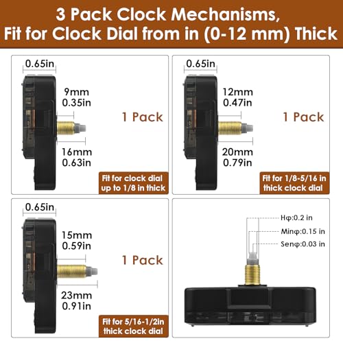 3PCS Clock Mechanism Kit with 8 Pairs of Hands — Quartz Silent Movement Replacement