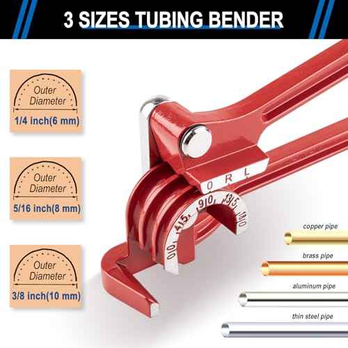 3 In 1 Tubing Bender, 0-180 Degrees Tube Bender Manual Pipe Bender Tool for 1/4 5/16 3/8 Inch Copper Aluminum Brass and Thin Steel Pipes(Red)