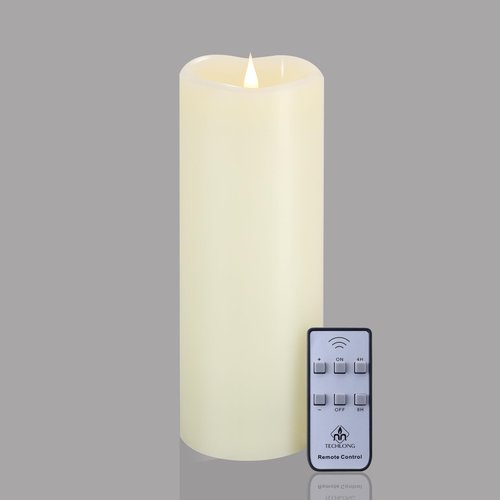 TECHLONG 10" x 4" Large Flameless Candles with Remote Timer, Flickering 3D Moving Flame, Last 1000+ Hours, Real Wax Tall LED Pillar Candles Battery Operated for Indoor Home Decor, Ivory