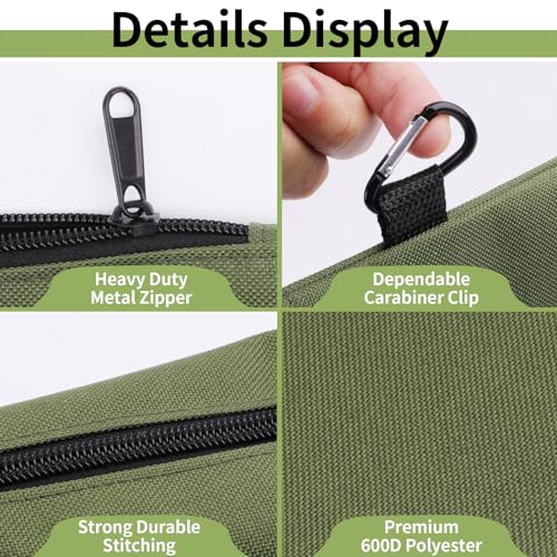 3 Pack Tool Bags Zipper Pouch - Heavy-Duty Waterproof Storage Organizer - Tan, Navy, Green