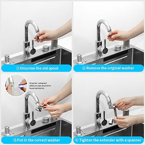 Brass 1080° Swivel Faucet Extender 2 Pack - Silver, Universal Fit
