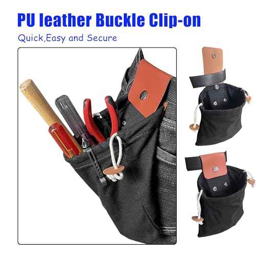 Tool Pouch with Belt Clip-On and Loop,Small Utility Pocket Organizer for Tools Nails Screws, Durable Canvas Work Bag for Electrician Plumber Carpenter