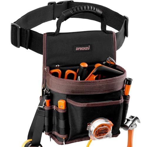 Electrician Tool Pouch, 10 Pockets Tool Belt Pouches with Hammer Holder, Adjustable Small Tool Pouch with Belt for Carpenter Construction Technician Plumber HVAC