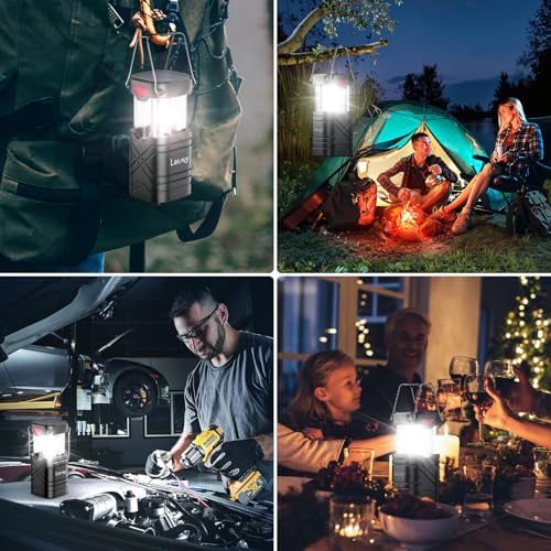 LETMY 4-Pack Camping Lanterns - Rechargeable Solar & USB Powered, Battery Backup, Waterproof, Emergency Outdoor Lights - Black