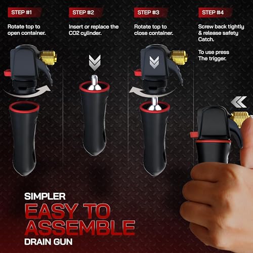Homiom Gallo Drain Gun – AC Drain Line Cleaner Tool with Flexible Hose & 6 CO2 Cartridges