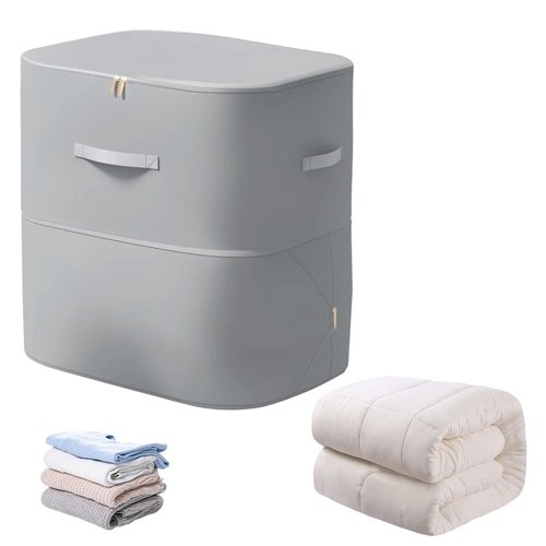 Ultra Space Saving Self Compression Organizer, 2025 New Large Capacity Storage Bag with Zipper, Moving Storage Packing Bags for Comforters Blankets Bedding Duvet (Gray, Large)