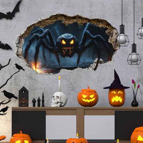 3D Halloween Spider Wall Decal, Giant Scary Spider Wall Sticker, 26.37x15.74 inches, Spooky Home Decoration