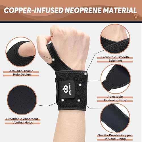 INDEEMAX Copper Carpal Tunnel Wrist Brace, 2 Pack Wrist Support Wraps for Men Women, Adjustable Compression Wrist Brace for Tendonitis, Pain Relief, Arthritis, Sports, Work, Sleeping, Both Hands,black