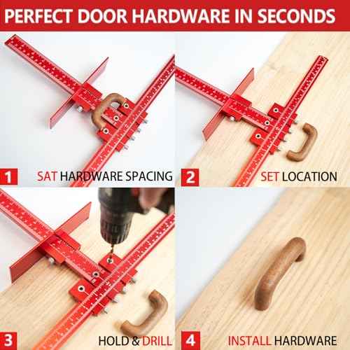 Cabinet Hardware Jig Punch Locator with Extended Ruler, Aluminum Alloy Cabinet Template Tool with Upgrade Box for Installation Handles Knob on Drawer Door Pulls (Red)
