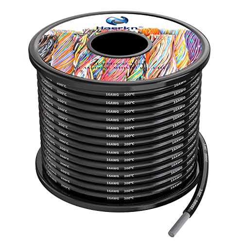 Haerkn 16AWG Silicone Electrical Wire Cable 50ft Black Tinned Copper Hookup Wire Kit