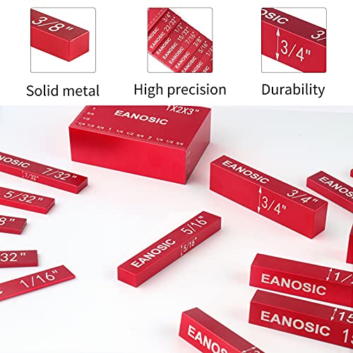 EANOSIC 15 Pcs Setup Blocks Height Gauge Set – Aluminum Router/Table Saw Bars (INCH, Laser Markings, Case)