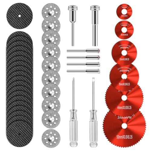 44pcs Red Cutting Wheel Set Compatible with Plastic for Rotary Tool, HSS Circular Saw Blades 6pcs, Resin Cutting Discs 20pcs, 545 Diamond Cutting Wheels 10pcs