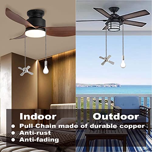 Nickel Ceiling Fan Pull Chain Ornaments Set with Light Bulb & Cord - 13.6 Inches