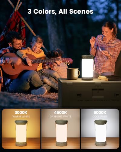 Glocusent Green Rechargeable Camping Lantern with 5000mAh Battery, 135 LEDs, 3 Color Modes, 200H Runtime