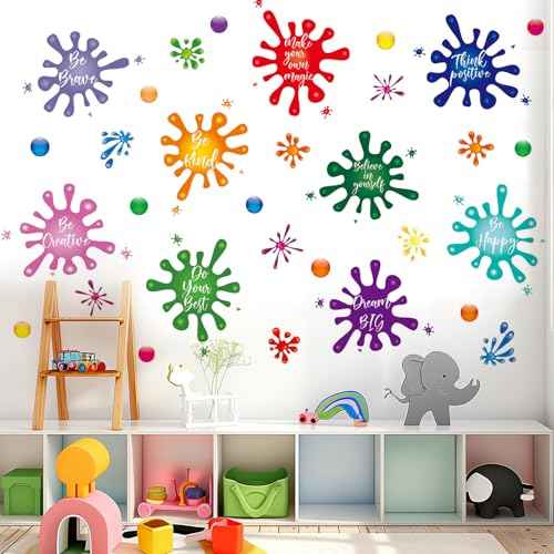 Colorful Inspirational Quotes Wall Decals Classroom Decor Ink Splatter Splotches Stickers Positive Affirmations Wall Decor for Kids Classroom Playroom School Nursery