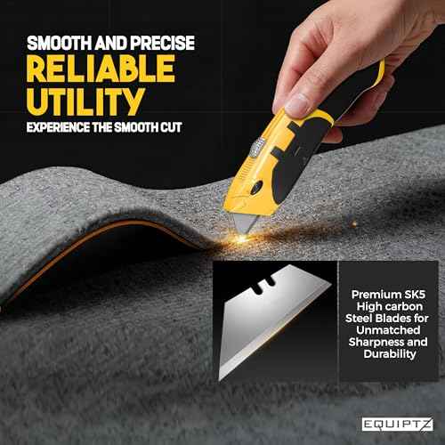 Auto Reload Utility Knife with 10 Preloaded SK5 Blades, Heavy Duty Box Cutter Retractable and Razor Knife with Non-Slip Rubber Handle and Lanyard Hole