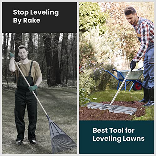 Dremmt 30x10 Inch Lawn Leveling Rake - Heavy Duty Landscape Tool with 6.5FT Stainless Steel Handle