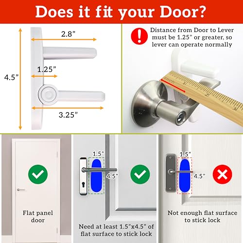 White Baby Proof Door Lever Lock 2 Pack - Toddler Safety & Easy One-Hand Operation