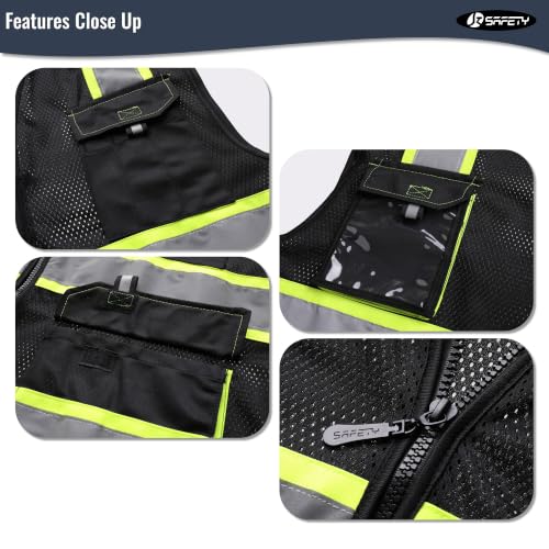 JKSafety Hi Vis Reflective Safety Vest Large Black for Men and Women JK220