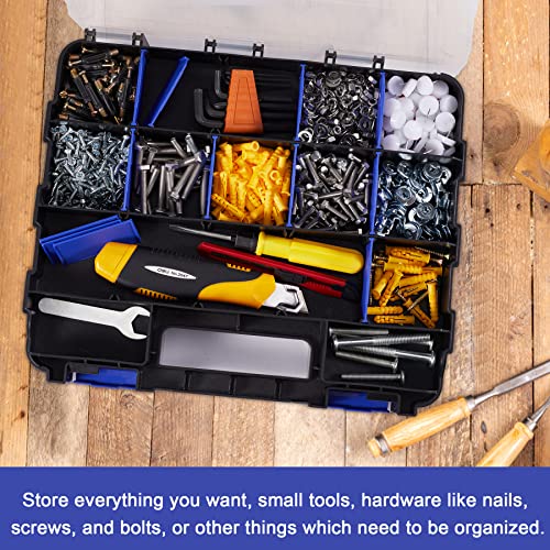 Blue AIDY-PRO Small Parts Storage Case Toolbox - 34 Compartments, Removable Dividers