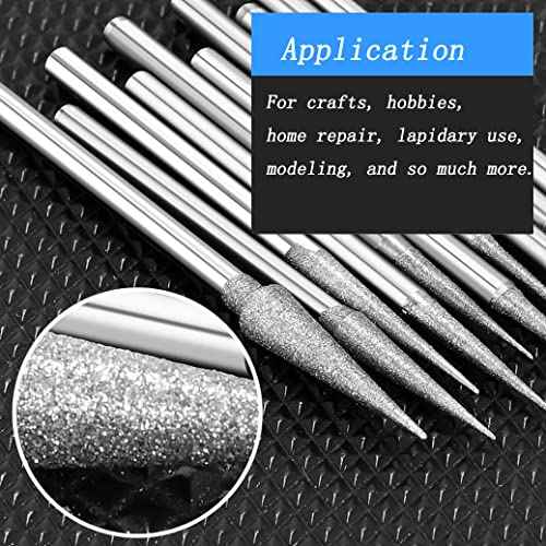 Luo ke 10 Pcs Tapered iamond Burr - 3/32'' Shank Cone Shape Diamond Burs Stone Carving Bits for Rotary Tools includes Dremel (D Type)