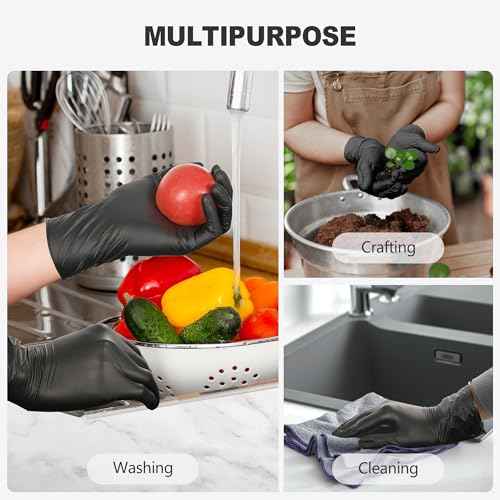 Black Vinyl Gloves, Food Grade Gloves Disposable Latex Free & Powder Free, Guantes for Cleaning Cooking Food Prep