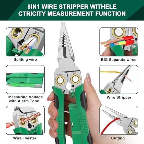 GADO Pro 8-in-1 Wire Stripper Cutter with Voltage Tester - Green