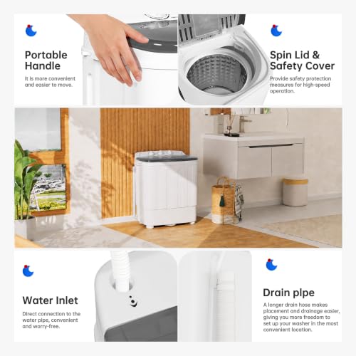 Bonusall Grey Portable Washing Machine 18LBS Compact Mini Laundry Washer with Handle