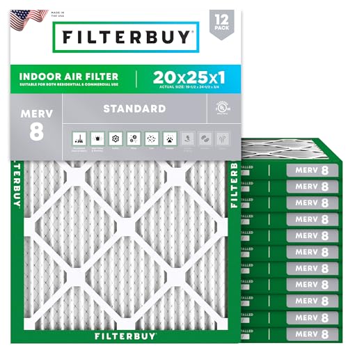 Filterbuy 20x25x1 MERV 8 Air Filter - Dust & Allergy Defense, 12-Pack