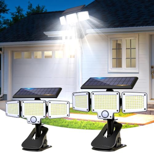 LUHLEE 2-Pack Clip-On Solar Flood Lights with Motion Sensor, 3000mAh Battery, Remote Control