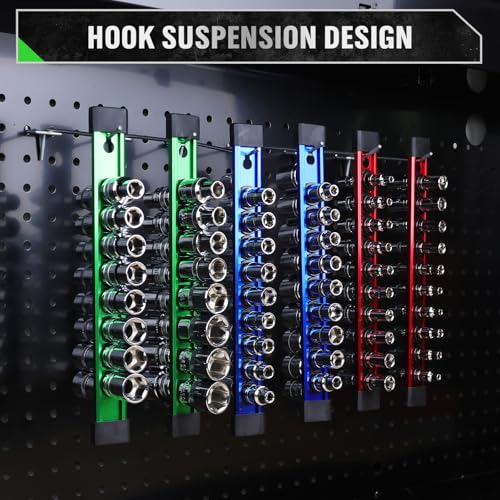 Swanelake 6-Piece Socket Organizer Set, 1/4 3/8 1/2 Inch Aluminum Rails Holds 108 Sockets