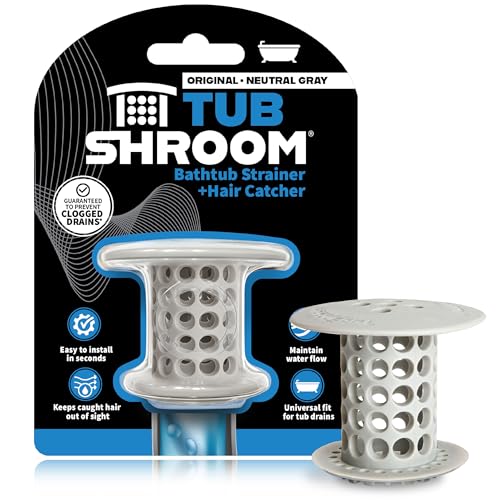 TubShroom Gray Bathtub Drain Hair Catcher - Fits 1.4-1.75 Inch Drains, Easy Clean, Clog Prevention