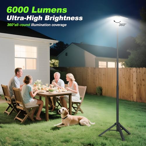 Clemas 6Ft Black Rechargeable Camping Lantern with Remote & Stand, 6000 Lumens Portable Outdoor Light