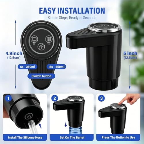 Swardroof Rechargeable Dual Motor Water Jug Pump - Gloss Black for 5 Gallon Bottles