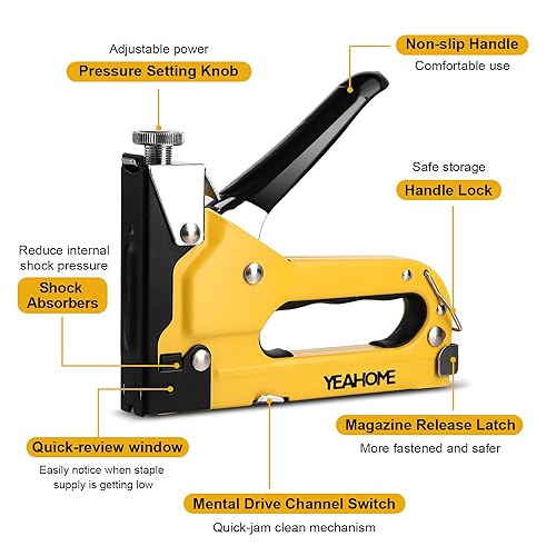 Yellow 4-in-1 Heavy Duty Staple Gun with 4000 Staples for Upholstery & DIY - YEAHOME