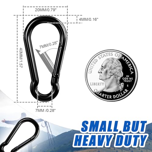 M4-1.57 Inch 10pcs Black Heavy Duty Carabiner Clips Spring Snap Hooks for Outdoor & Keychain