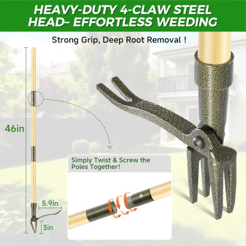 RexWeed Bamboo Brown Stand-Up Weed Puller Tool with Long Handle